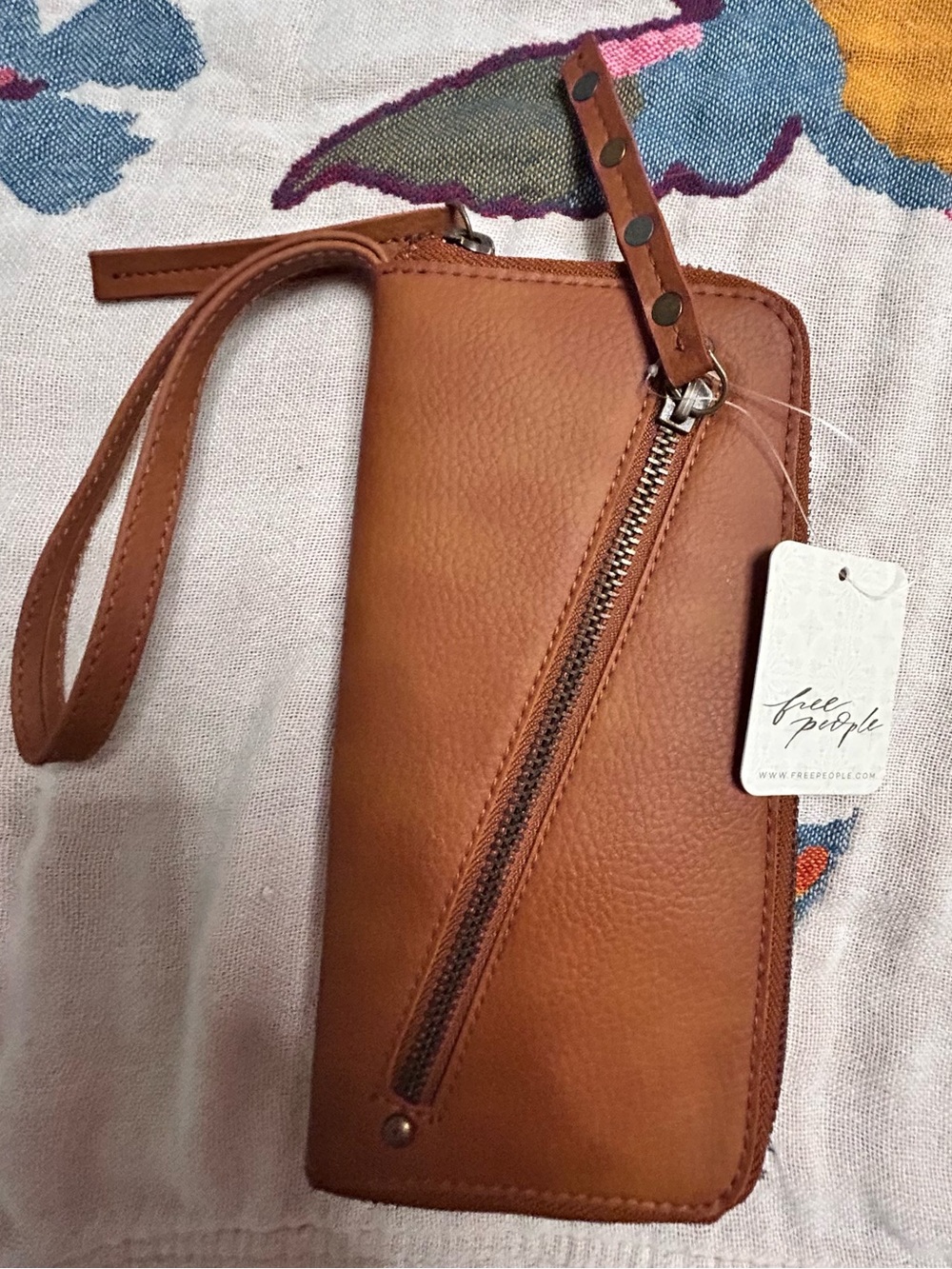 Free People Tan Leather Wristlet Clutch
